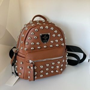 Golden brown backpack purse with studs